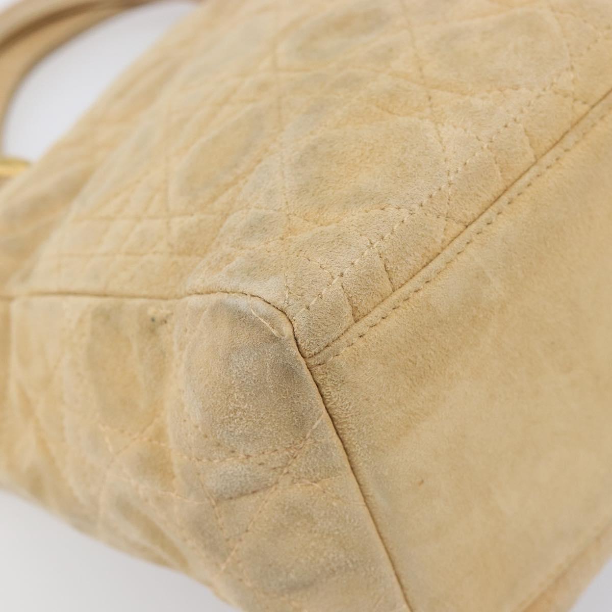 Christian Dior Canage Hand Bag Suede Beige Gold Auth bs36869