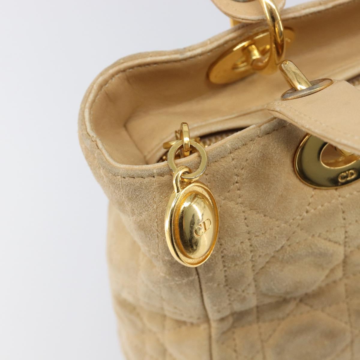 Christian Dior Canage Hand Bag Suede Beige Gold Auth bs36869