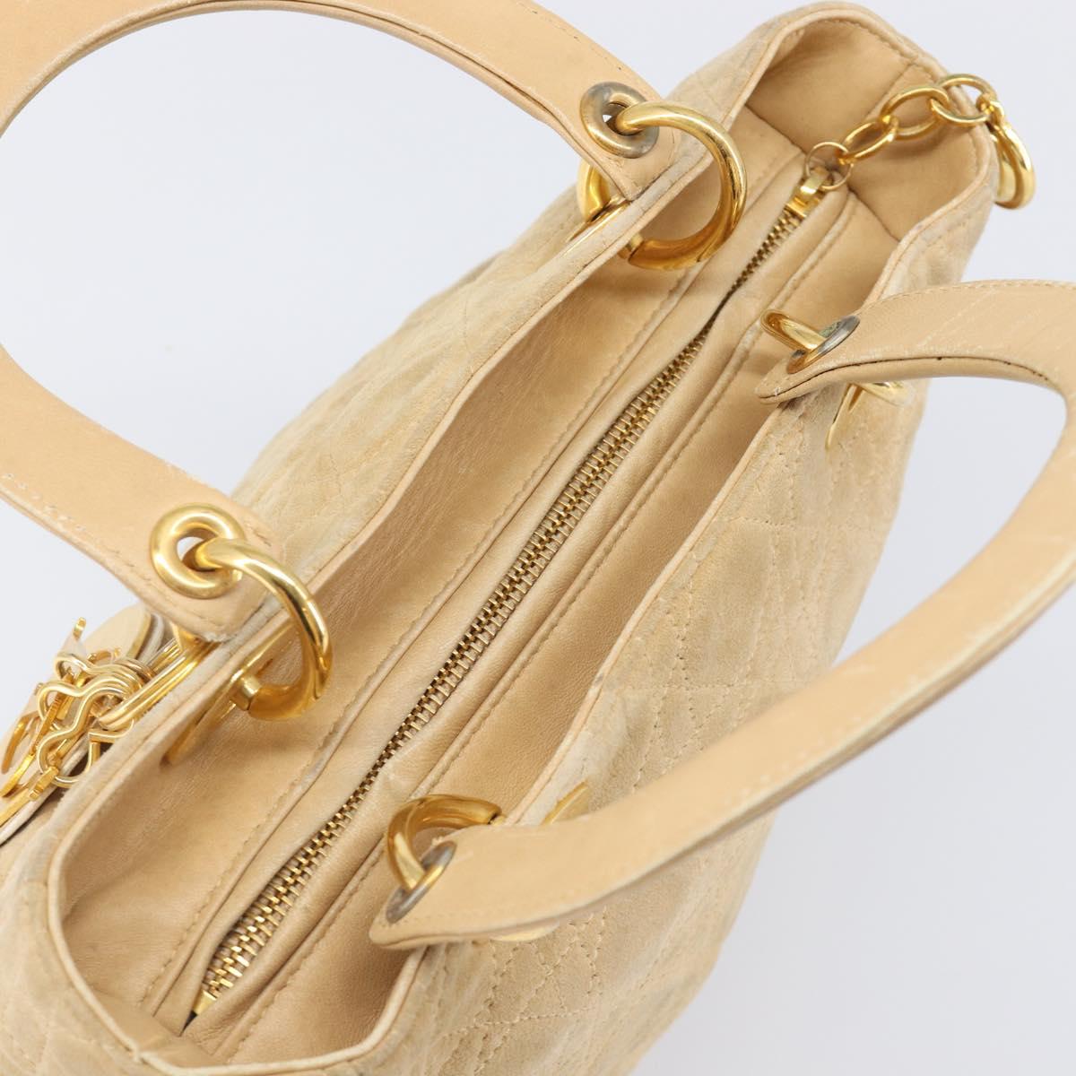Christian Dior Canage Hand Bag Suede Beige Gold Auth bs36869