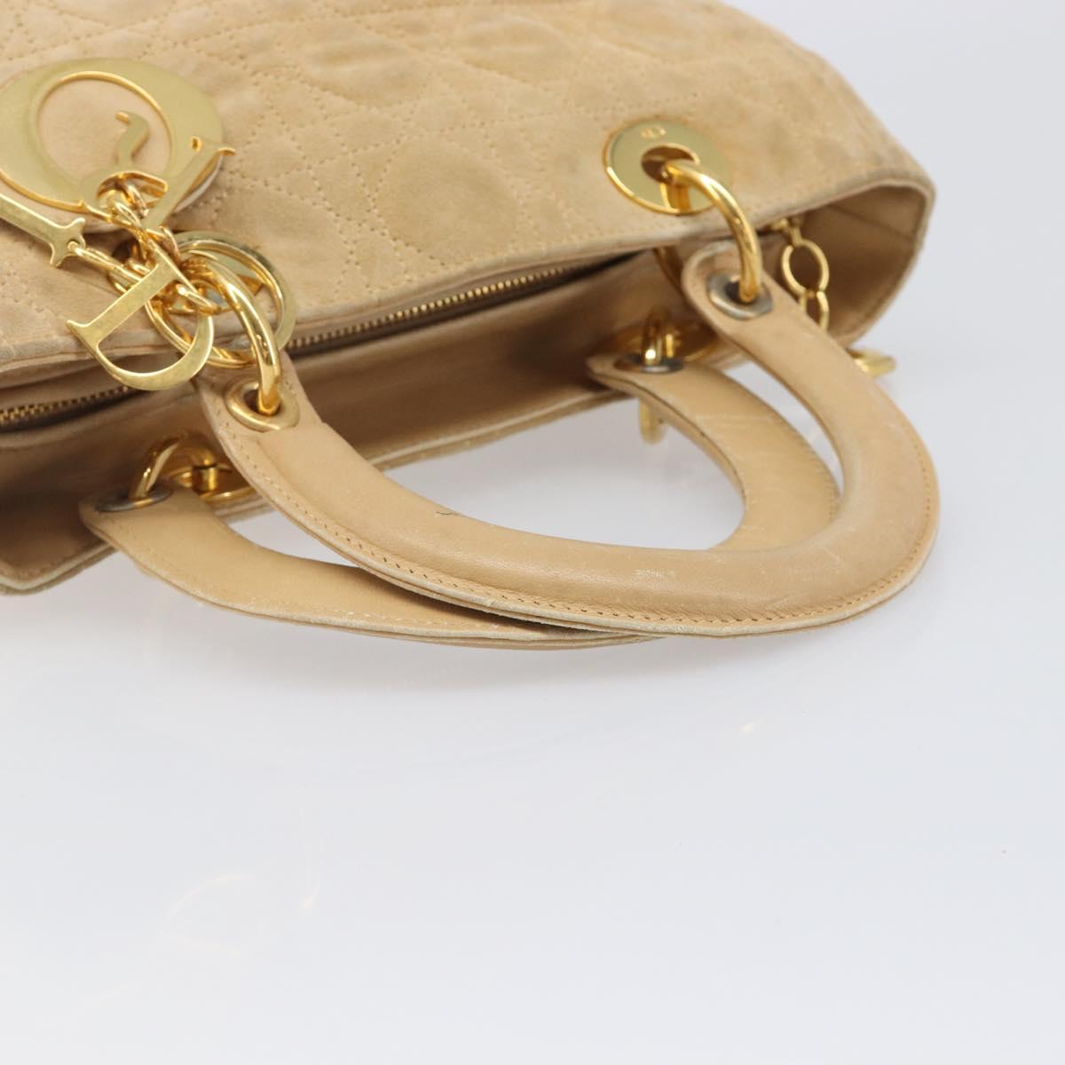 Christian Dior Canage Hand Bag Suede Beige Gold Auth bs36869