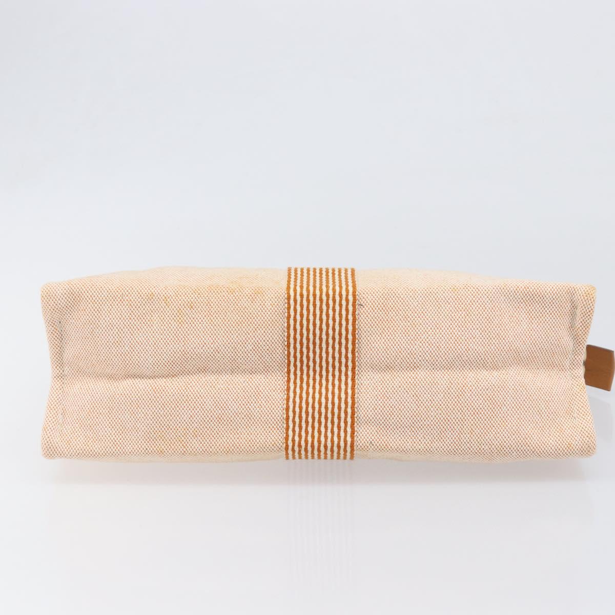HERMES Fourre Tout Clutch Bag Canvas Beige Silver Auth bs36870