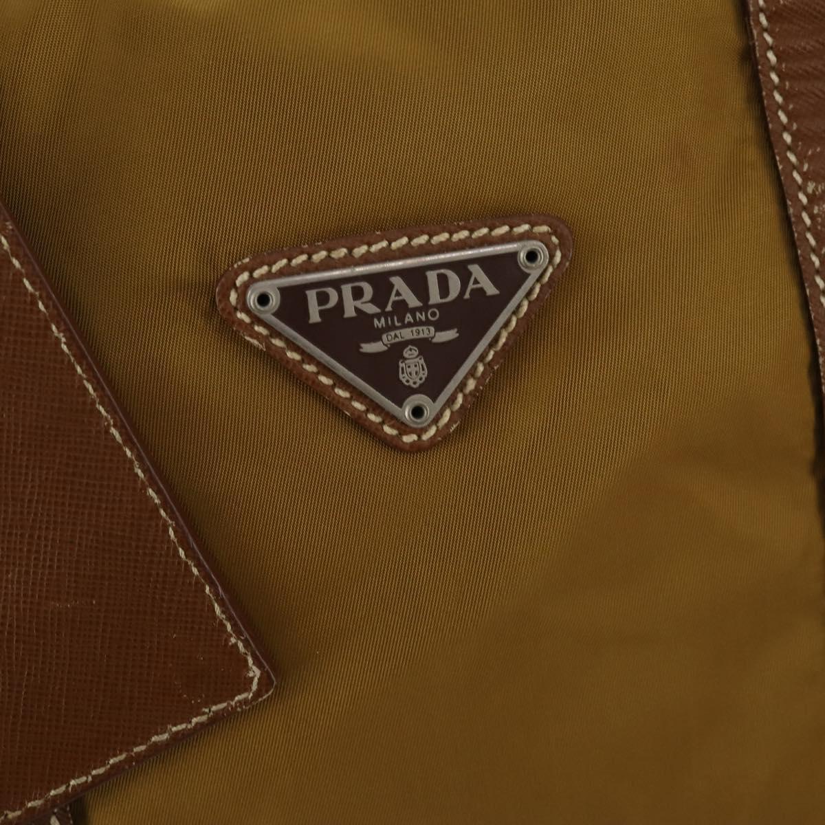 PRADA Boston Bag Nylon Beige Silver Auth bs36871
