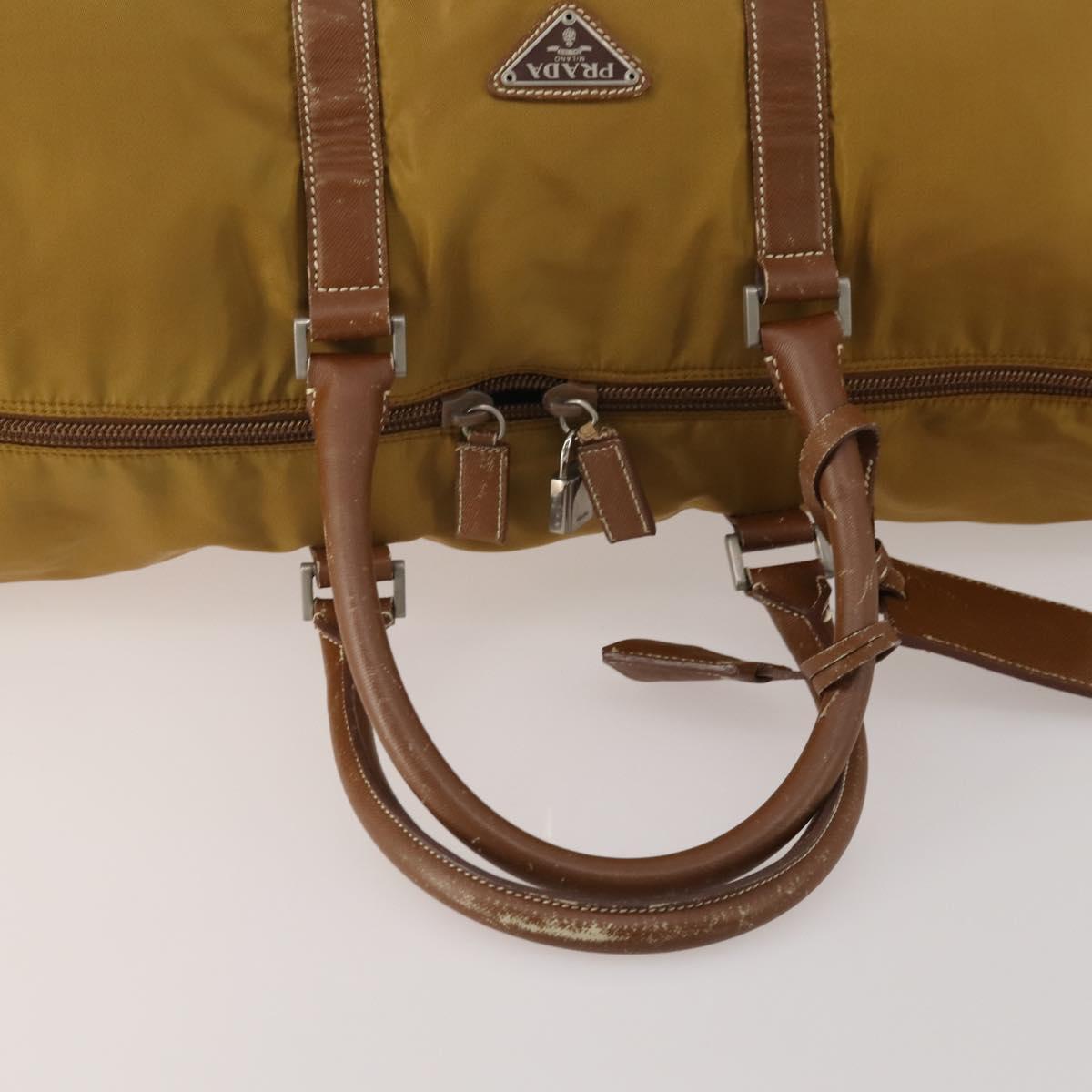PRADA Boston Bag Nylon Beige Silver Auth bs36871