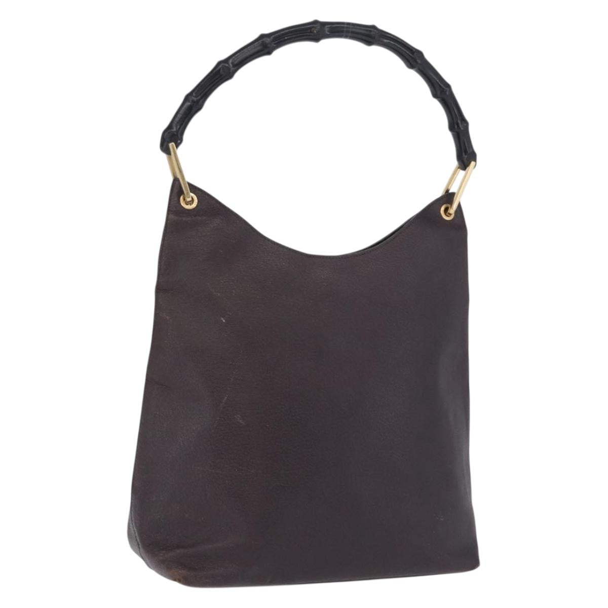 GUCCI Bamboo Shoulder Bag Leather Black Gold 001 2122 3006 Auth bs36873
