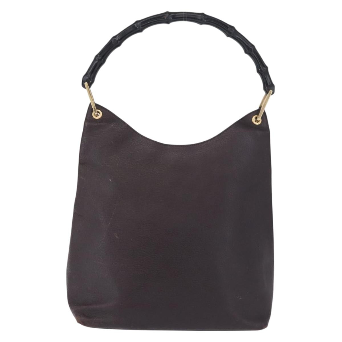 GUCCI Bamboo Shoulder Bag Leather Black Gold 001 2122 3006 Auth bs36873