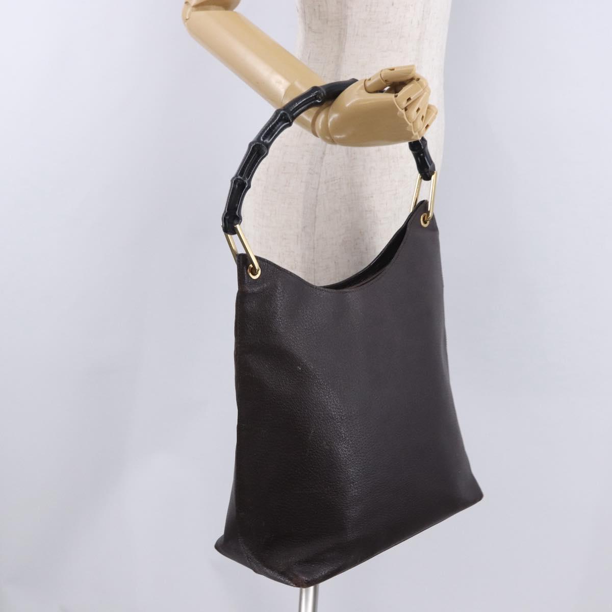 GUCCI Bamboo Shoulder Bag Leather Black Gold 001 2122 3006 Auth bs36873