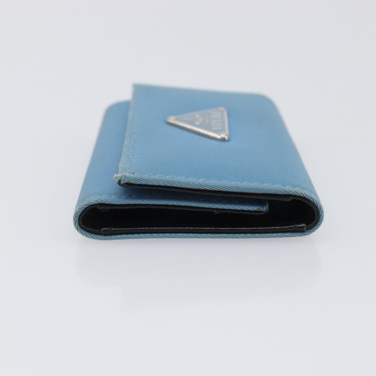 PRADA Key Case Nylon Light Blue Silver Black Auth bs36874