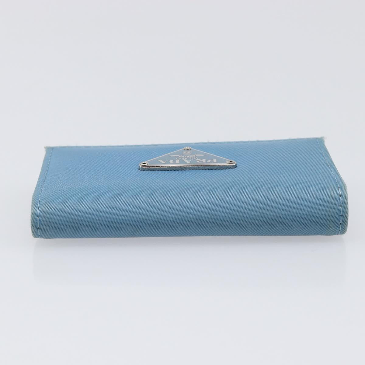 PRADA Key Case Nylon Light Blue Silver Black Auth bs36874