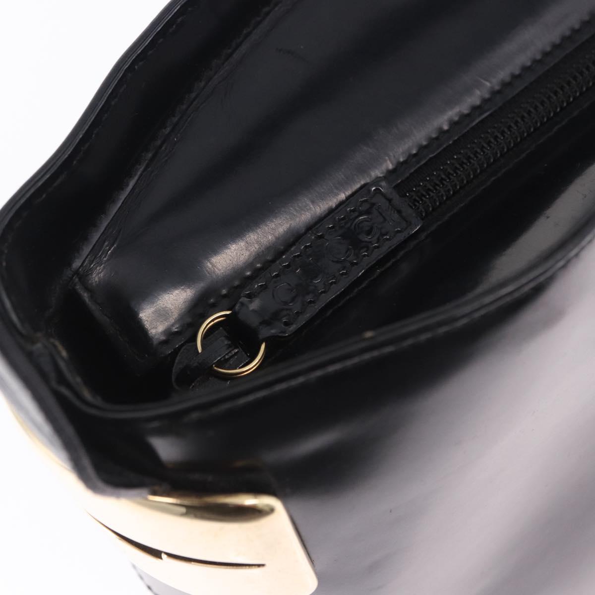 GUCCI Shoulder Bag Patent Leather Black Gold Auth bs36875