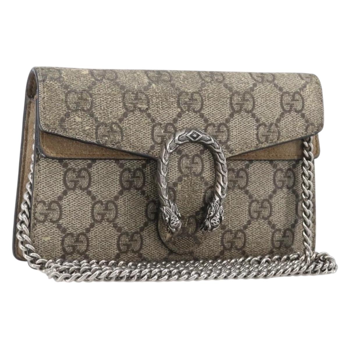 GUCCI GG Supreme Dionysus Chain Bag PVC Beige Silver 476432 Auth bs36876
