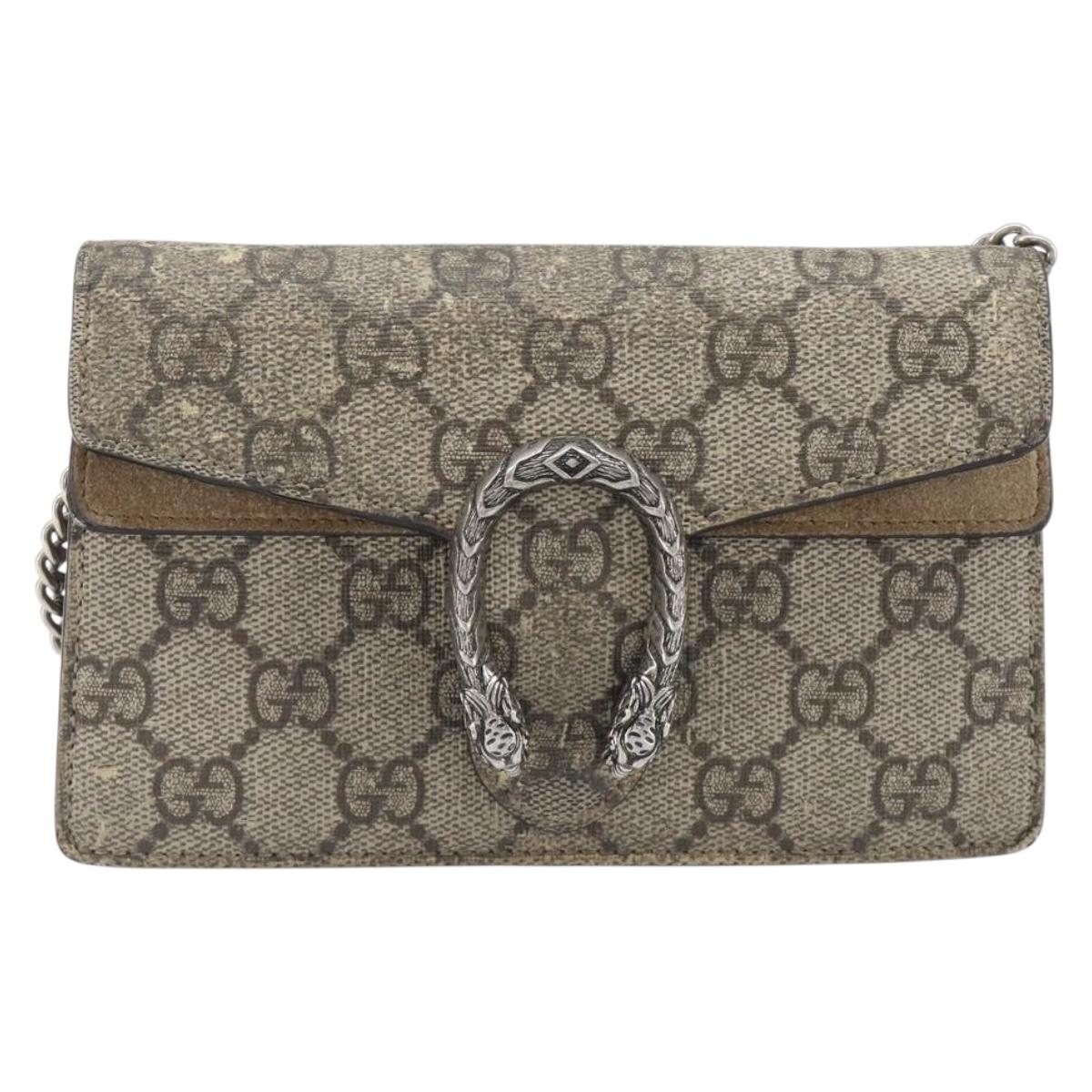 GUCCI GG Supreme Dionysus Chain Bag PVC Beige Silver 476432 Auth bs36876