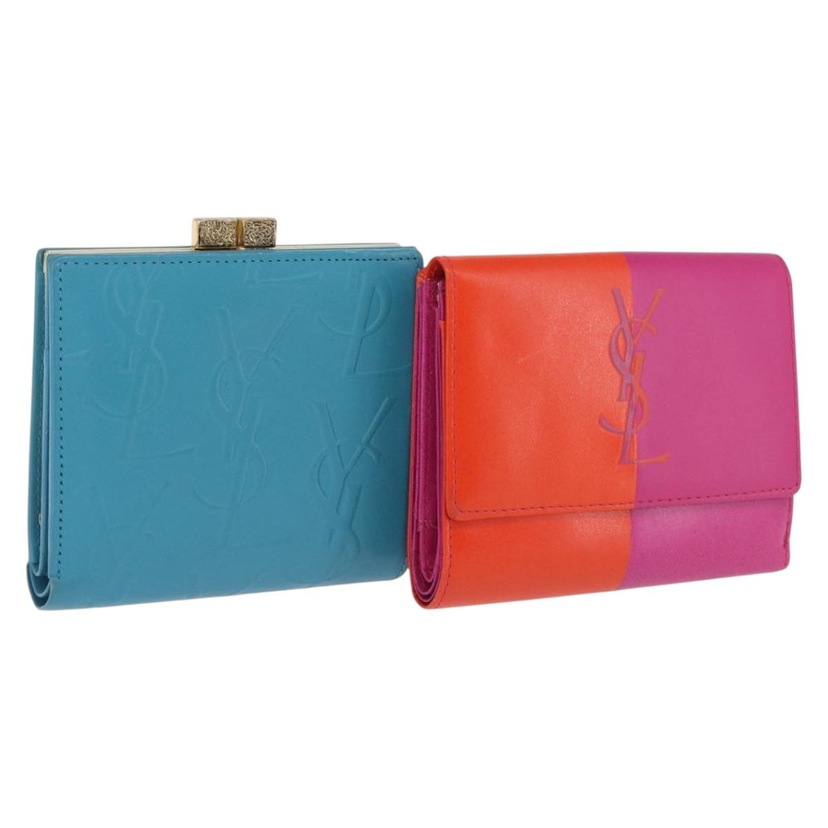 SAINT LAURENT Wallet Leather 2 Set Blue Red Auth bs36878