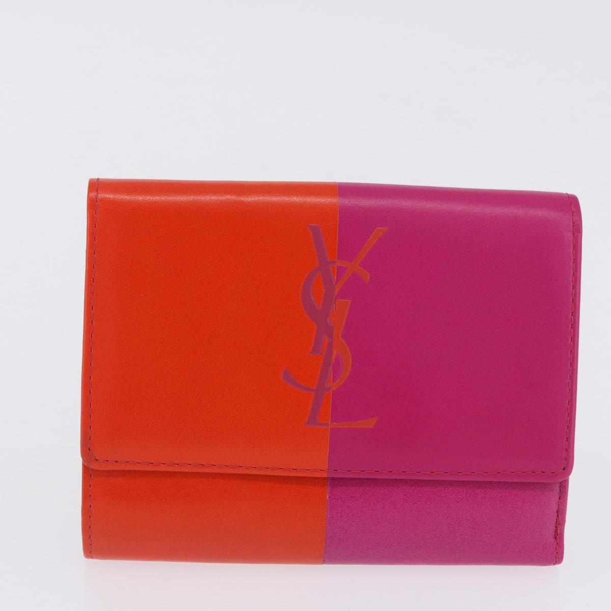 SAINT LAURENT Wallet Leather 2 Set Blue Red Auth bs36878