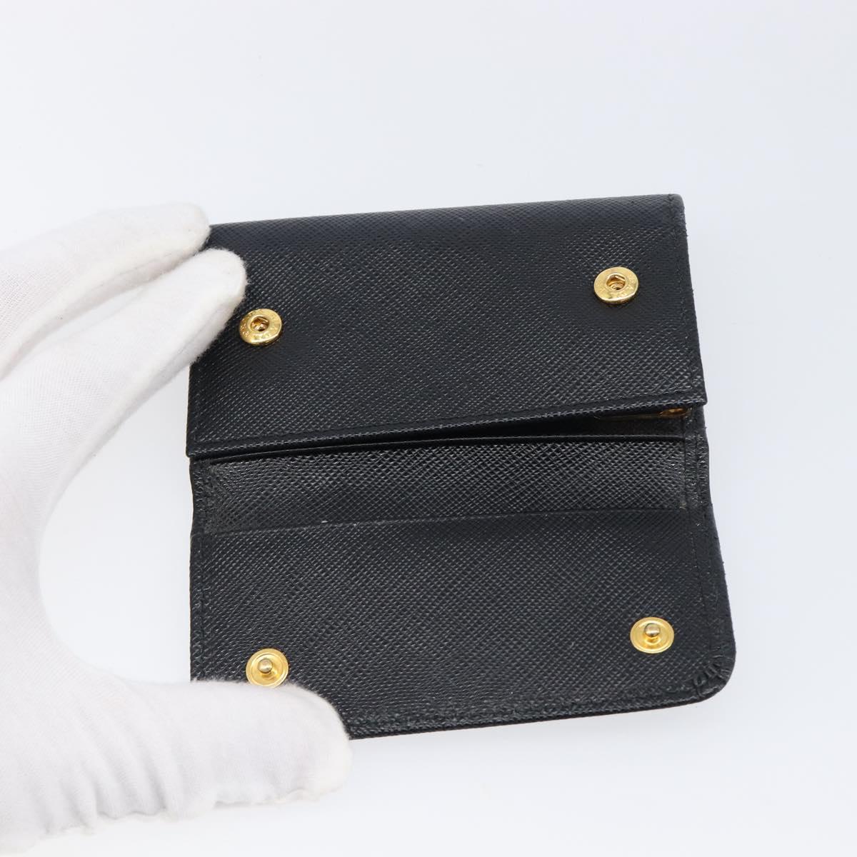 PRADA Key Case Safiano Leather Navy Gold Auth bs36879