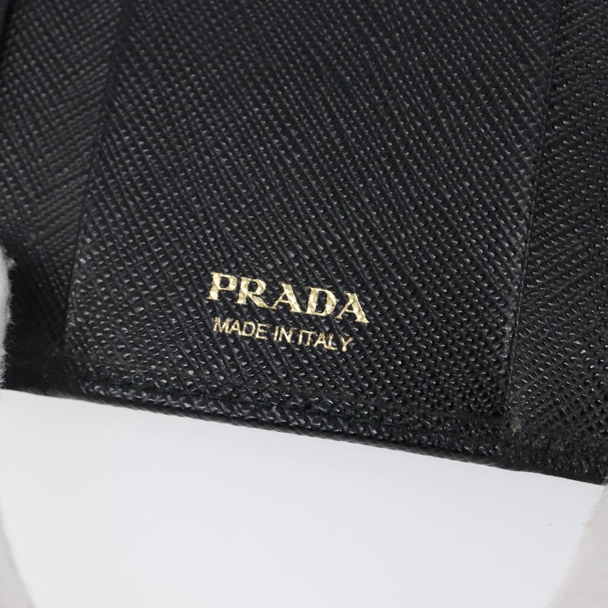 PRADA Key Case Safiano Leather Navy Gold Auth bs36879