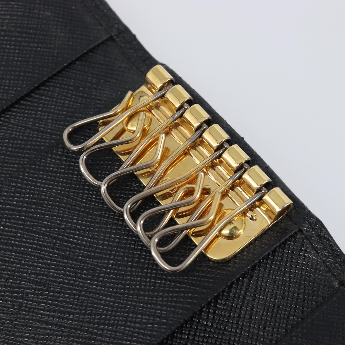 PRADA Key Case Safiano Leather Navy Gold Auth bs36879