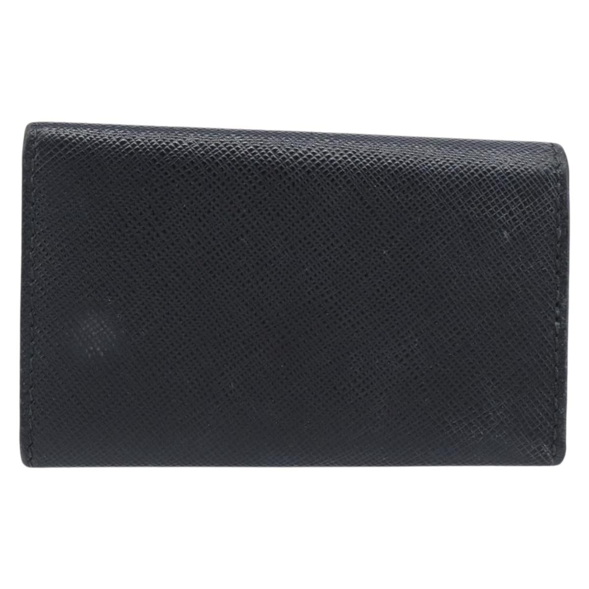 PRADA Key Case Safiano Leather Navy Gold Auth bs36879