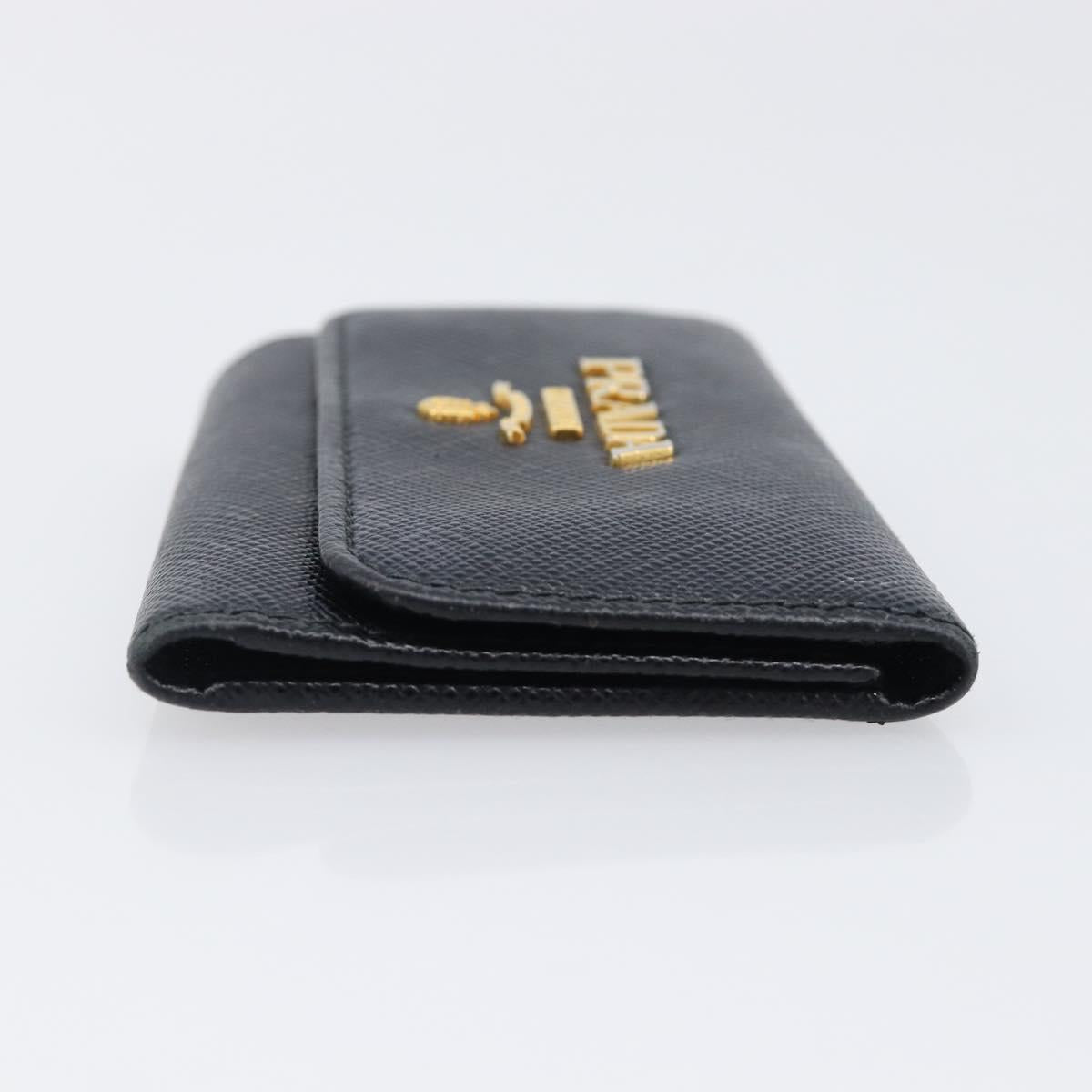 PRADA Key Case Safiano Leather Navy Gold Auth bs36879