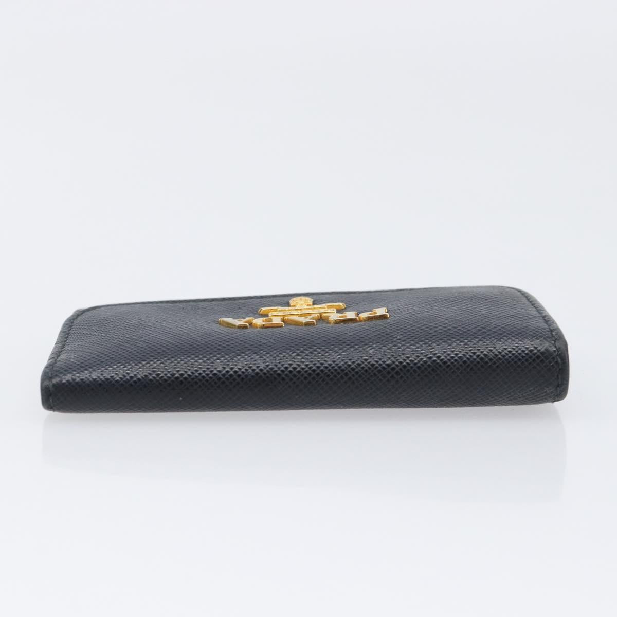 PRADA Key Case Safiano Leather Navy Gold Auth bs36879