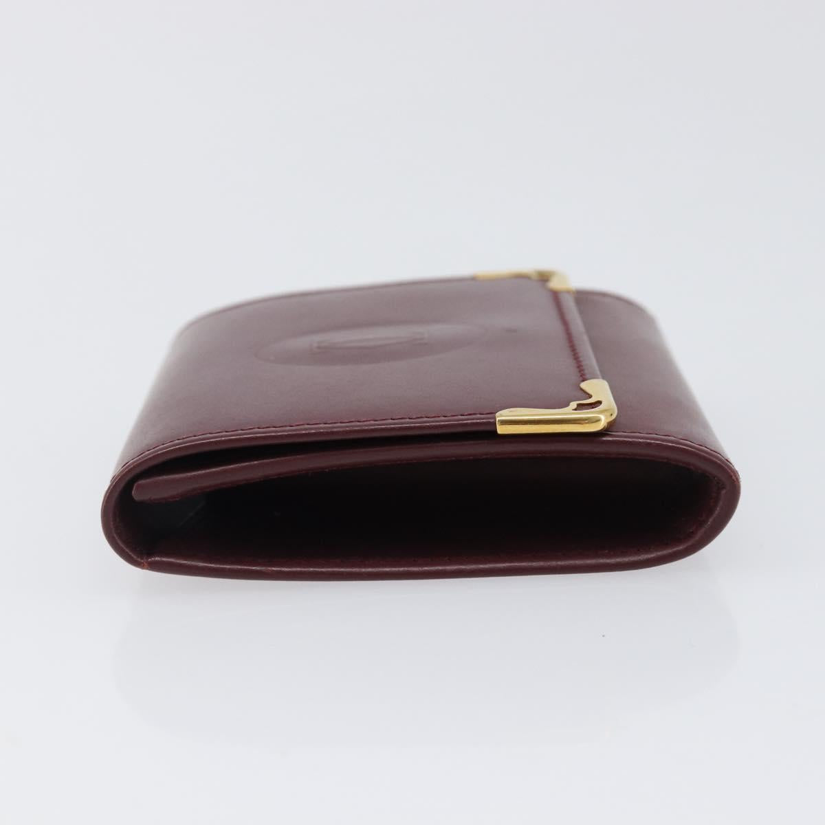 CARTIER Must Line Coin Purse Leather Bordeaux Gold Auth bs36880