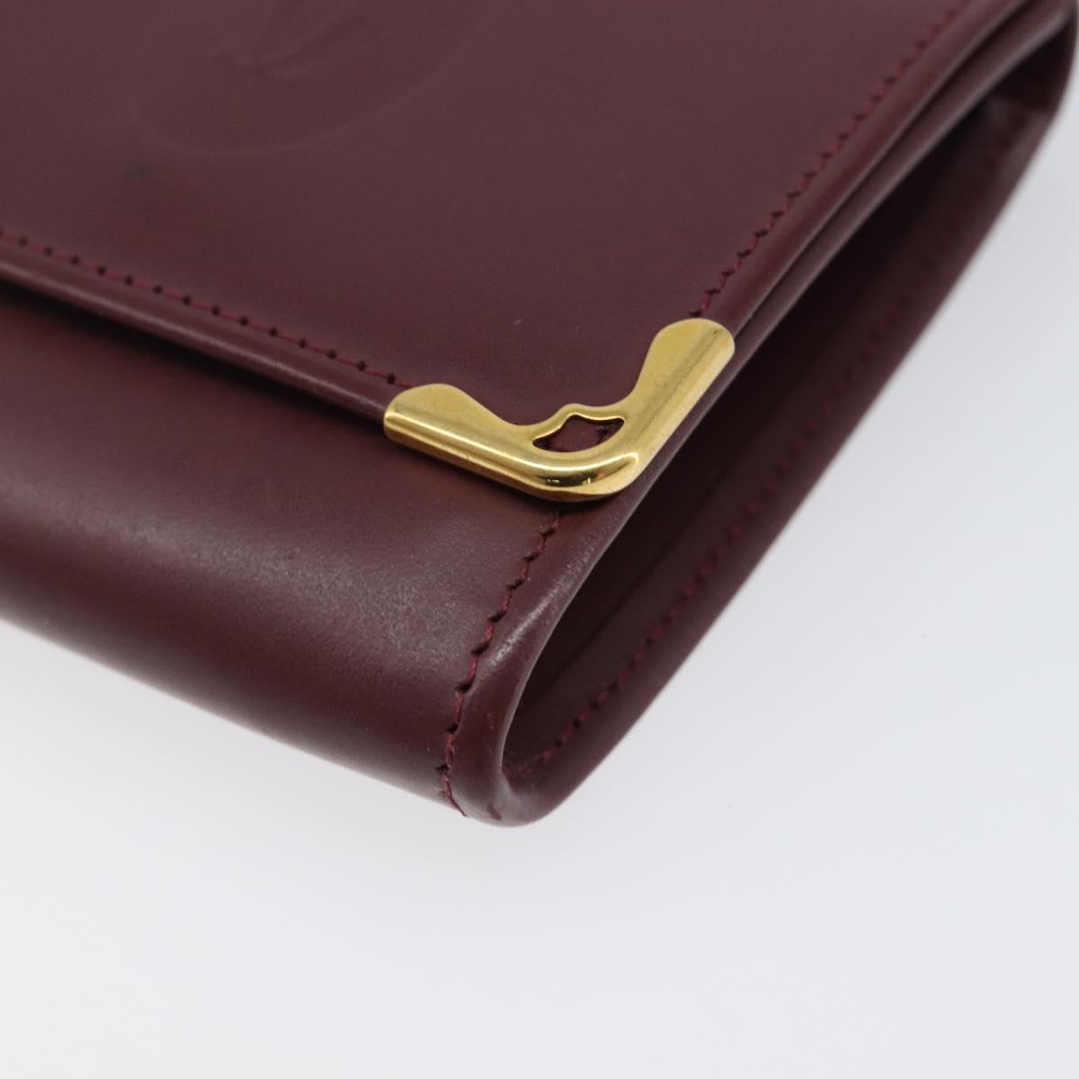 CARTIER Must Line Coin Purse Leather Bordeaux Gold Auth bs36880