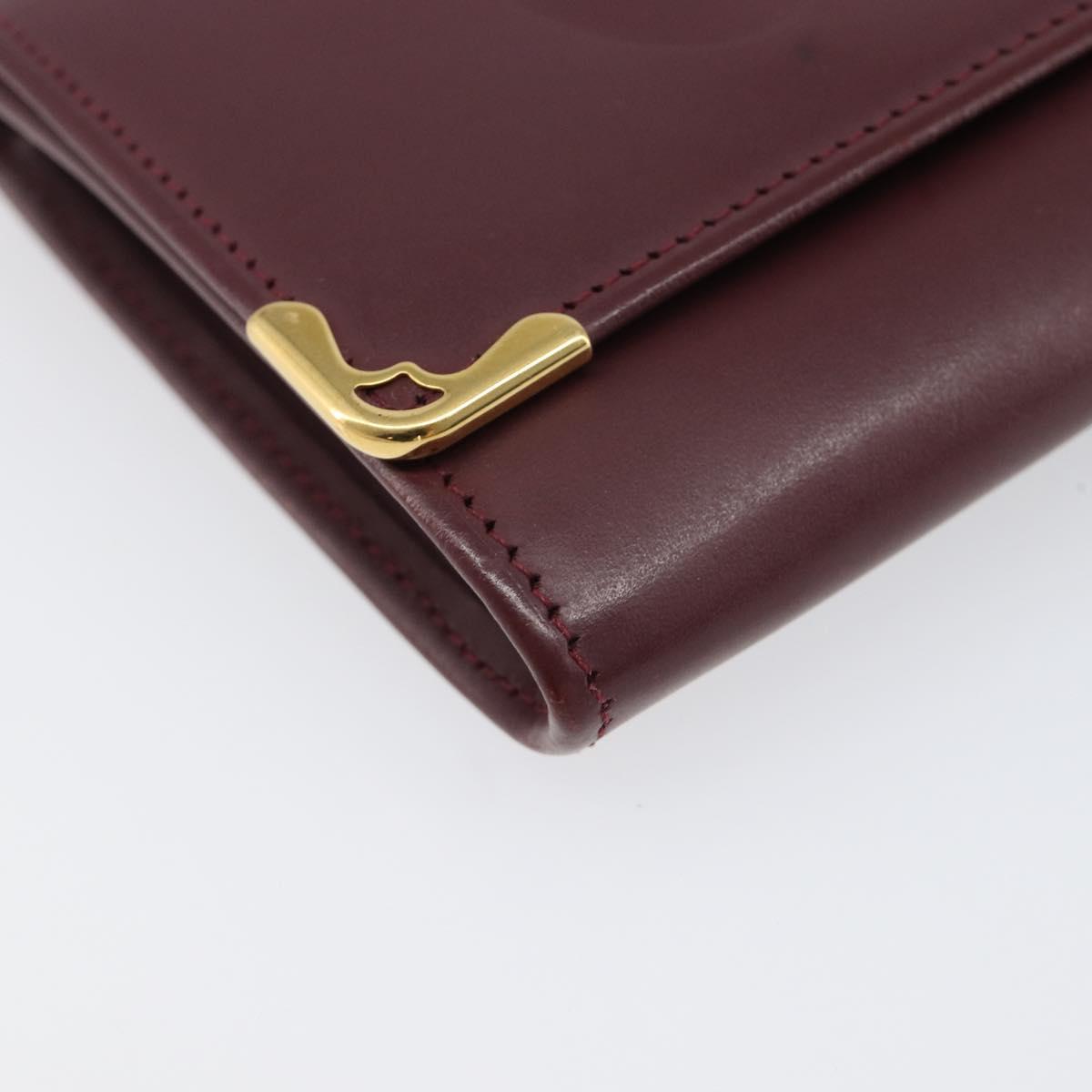 CARTIER Must Line Coin Purse Leather Bordeaux Gold Auth bs36880