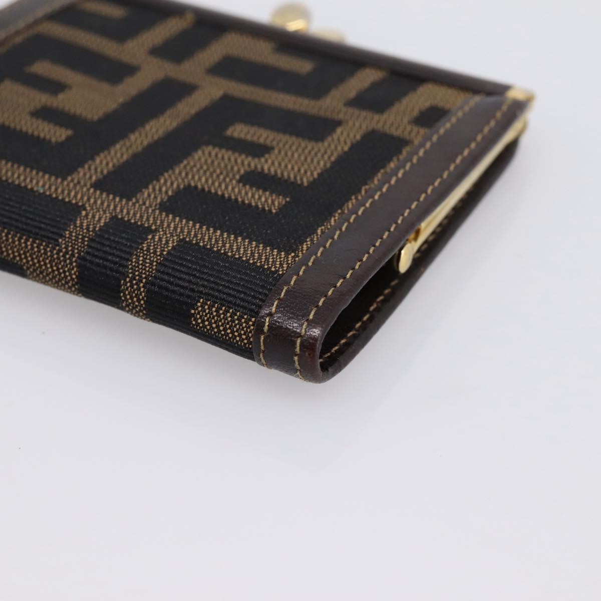 FENDI Zucca Canvas Coin Purse Brown Black Auth bs36888