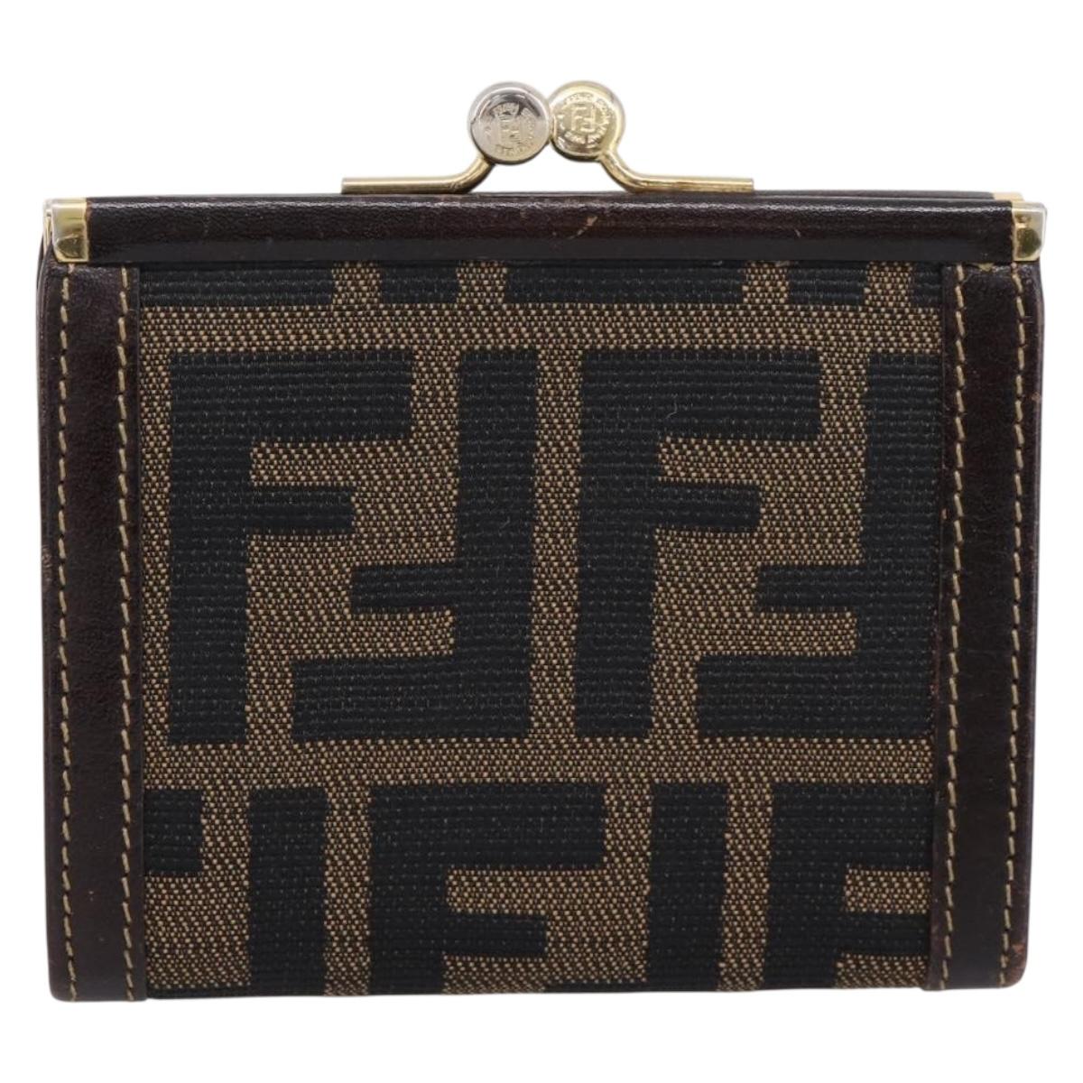 FENDI Zucca Canvas Coin Purse Brown Black Auth bs36888