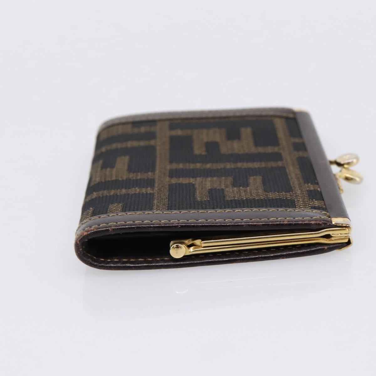 FENDI Zucca Canvas Coin Purse Brown Black Auth bs36888