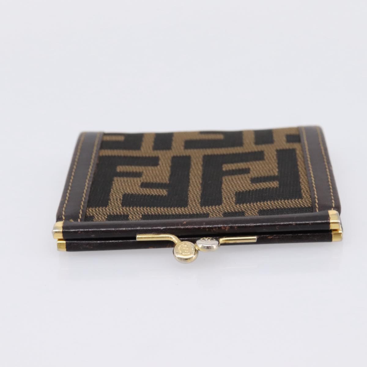 FENDI Zucca Canvas Coin Purse Brown Black Auth bs36888