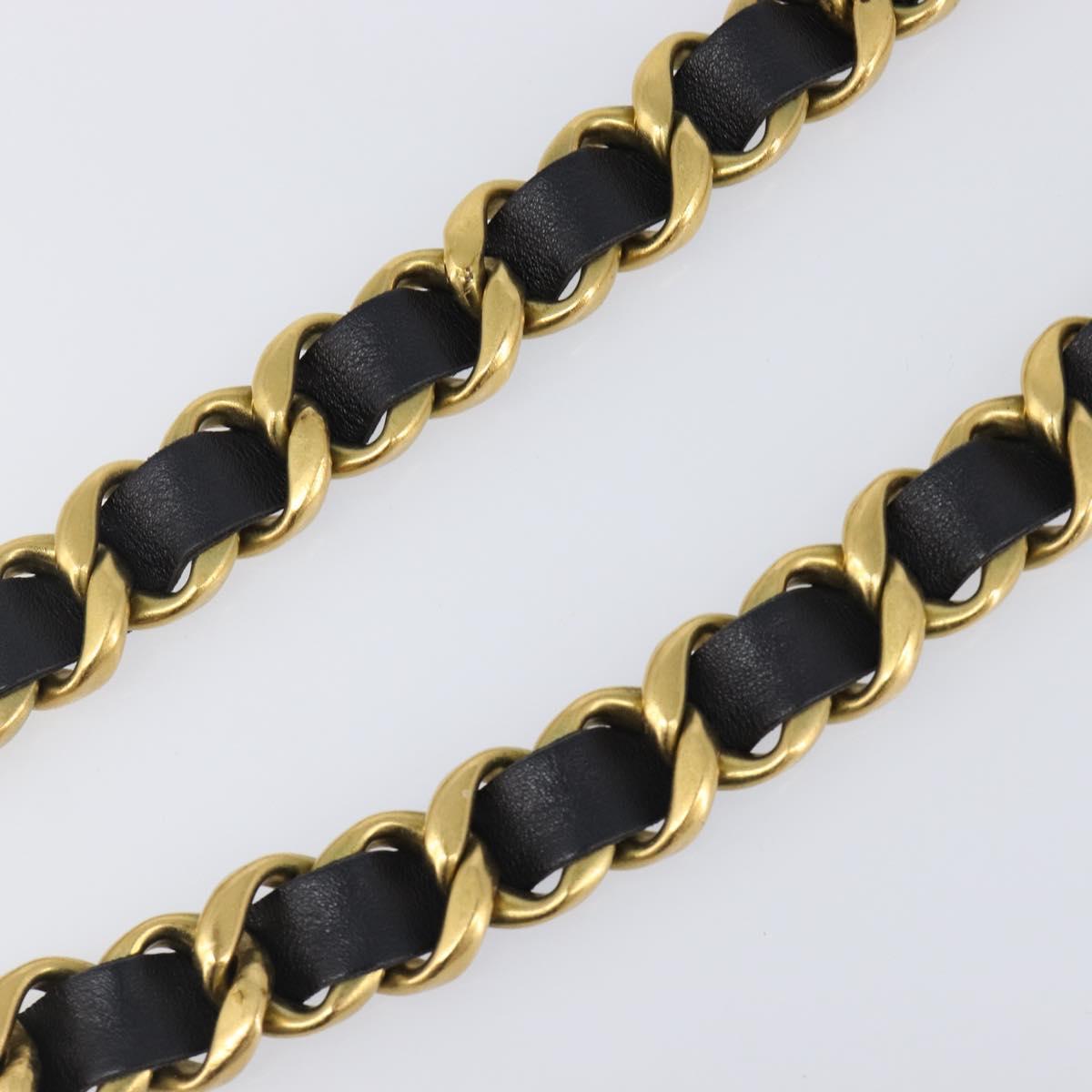 CHANEL Chain Belt Metal 29.1"" Black Gold CC Auth bs36890V