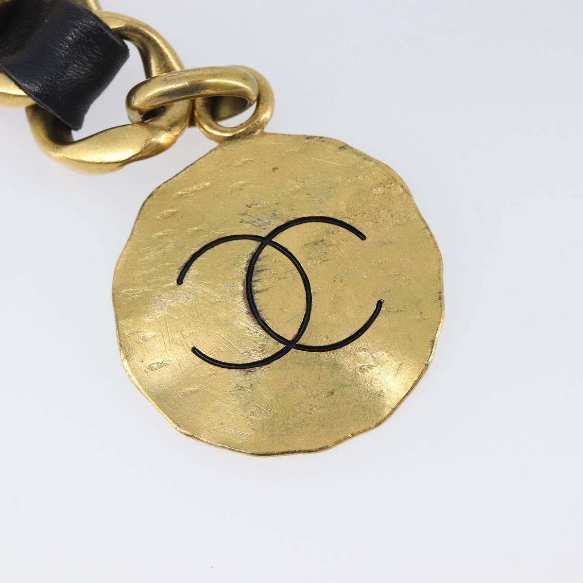 CHANEL Chain Belt Metal 29.1"" Black Gold CC Auth bs36890V