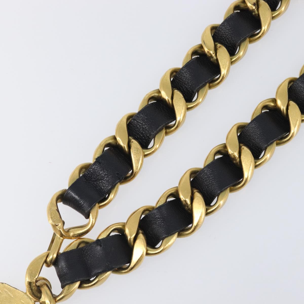 CHANEL Chain Belt Metal 29.1"" Black Gold CC Auth bs36890V