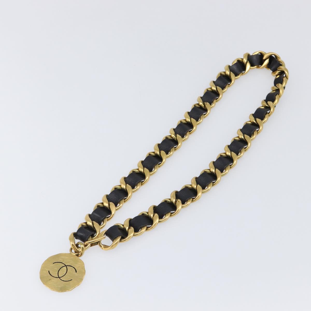 CHANEL Chain Belt Metal 29.1"" Black Gold CC Auth bs36890V