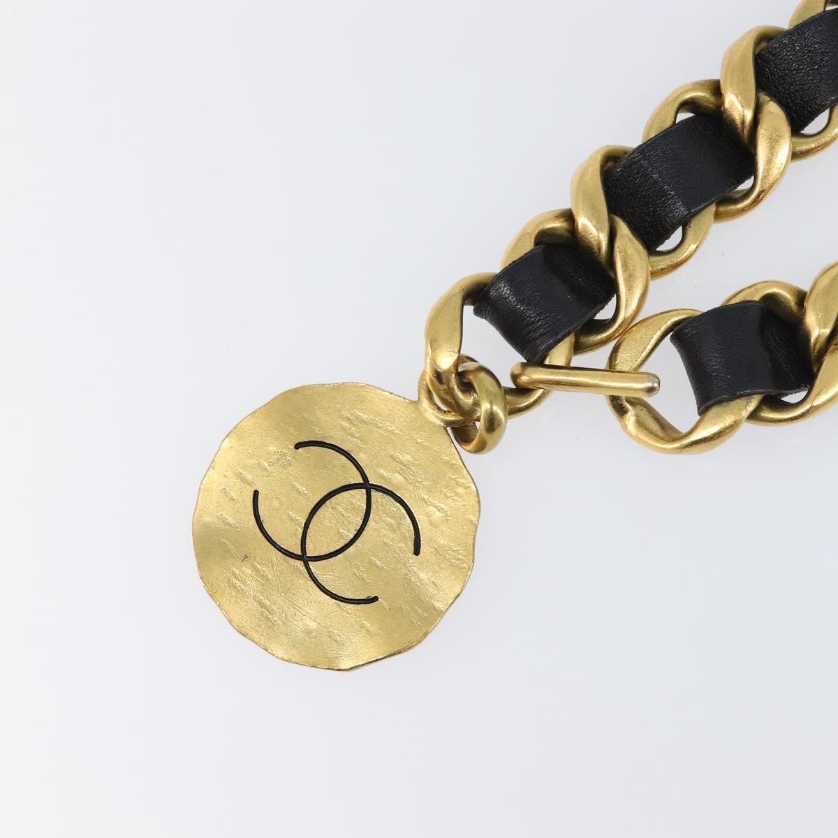 CHANEL Chain Belt Metal 29.1"" Black Gold CC Auth bs36890V
