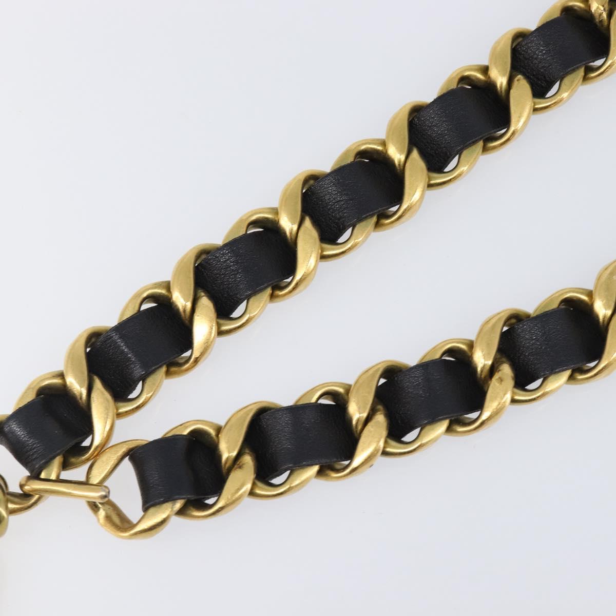 CHANEL Chain Belt Metal 29.1"" Black Gold CC Auth bs36890V
