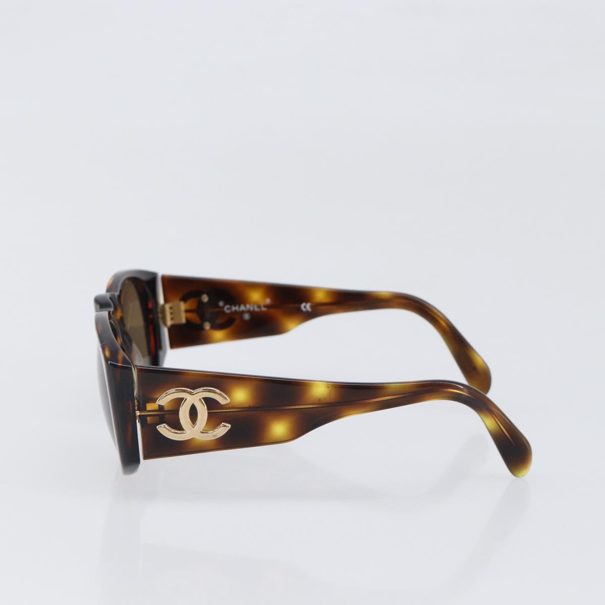 CHANEL Sunglasses Plastic Brown Gold CC Auth bs36894
