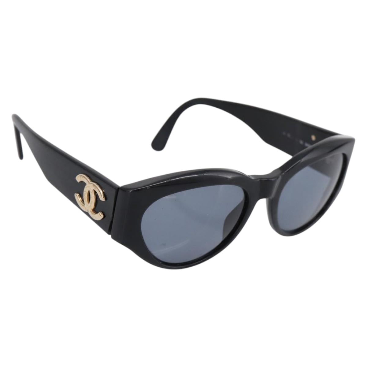 CHANEL Sunglasses Plastic Black Gold CC Auth bs36895