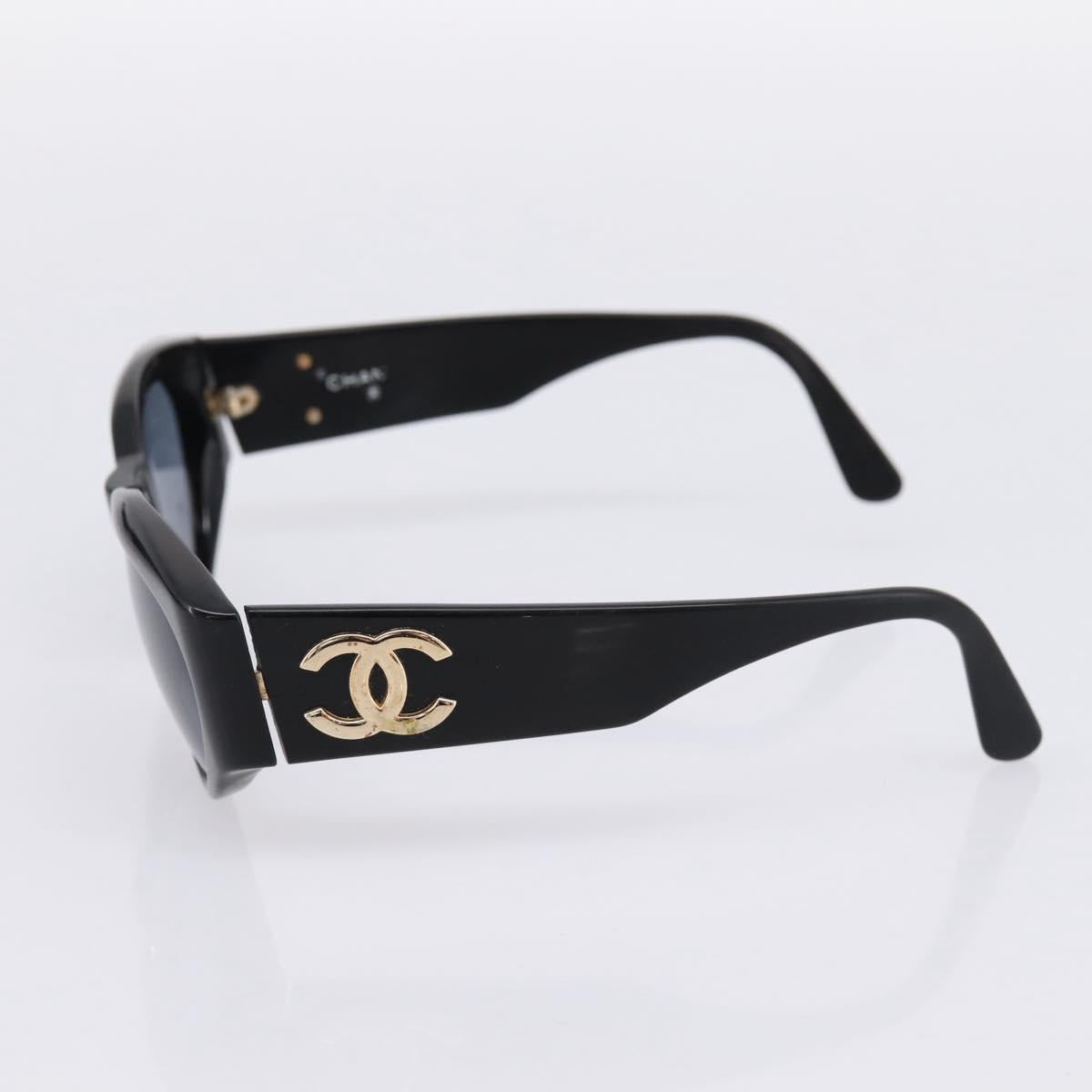 CHANEL Sunglasses Plastic Black Gold CC Auth bs36895