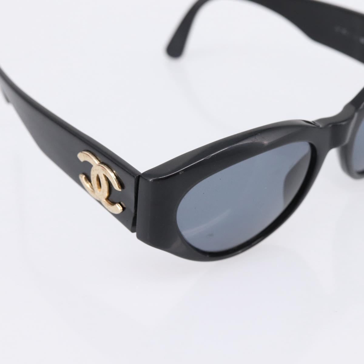 CHANEL Sunglasses Plastic Black Gold CC Auth bs36895