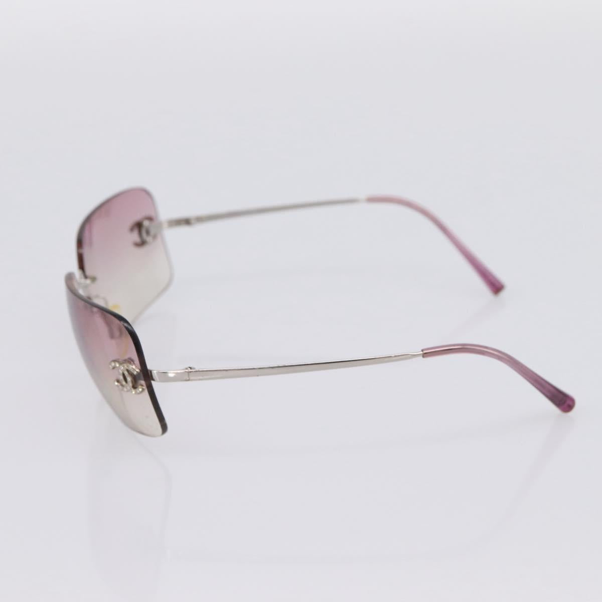 CHANEL Sunglasses Metal Silver CC Auth bs36898