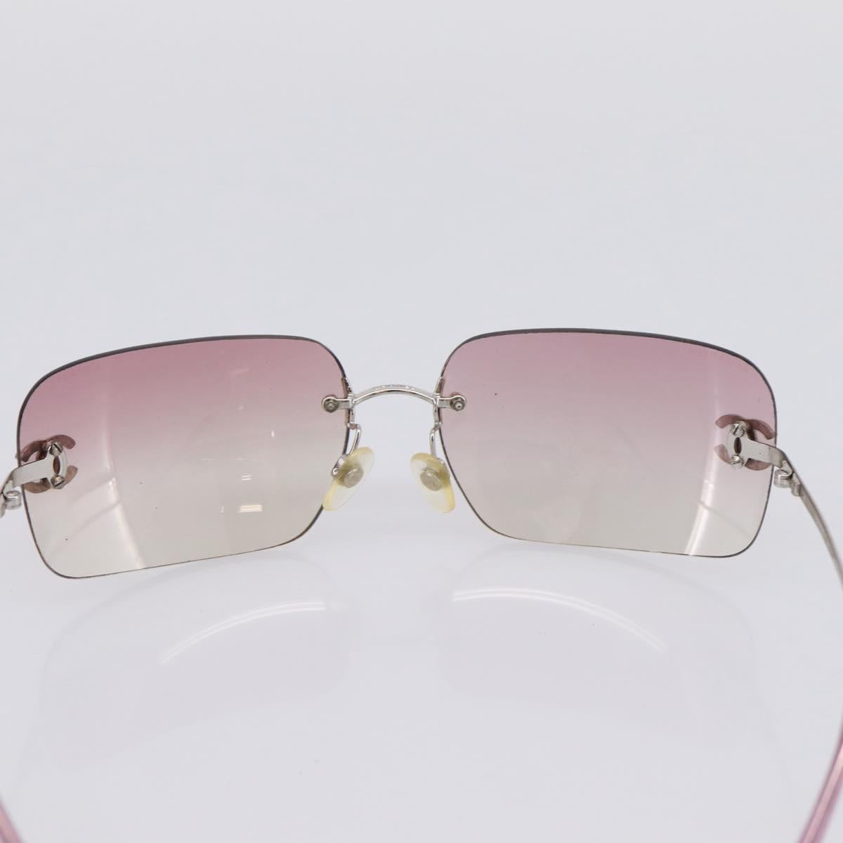 CHANEL Sunglasses Metal Silver CC Auth bs36898