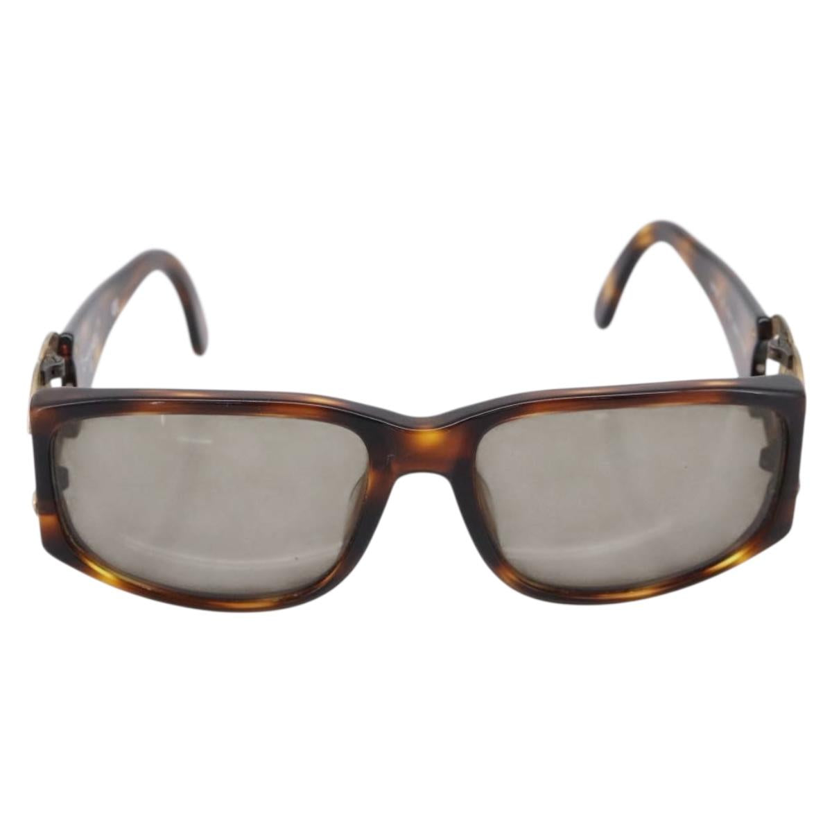 CHANEL Sunglasses Plastic Brown Gold CC Auth bs36899