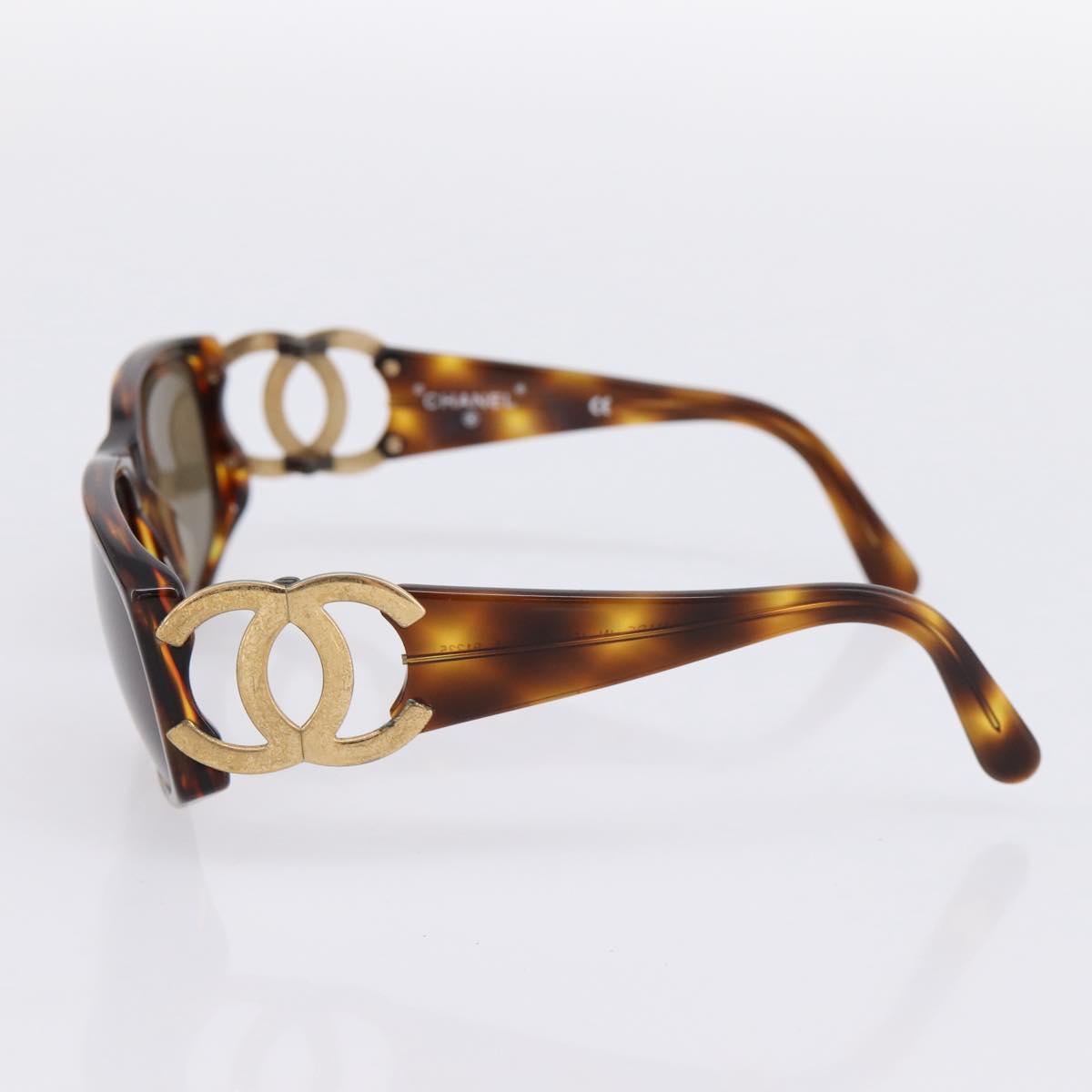 CHANEL Sunglasses Plastic Brown Gold CC Auth bs36899