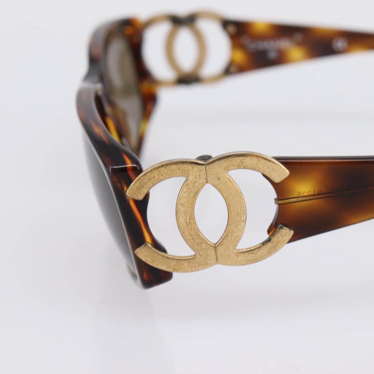 CHANEL Sunglasses Plastic Brown Gold CC Auth bs36899
