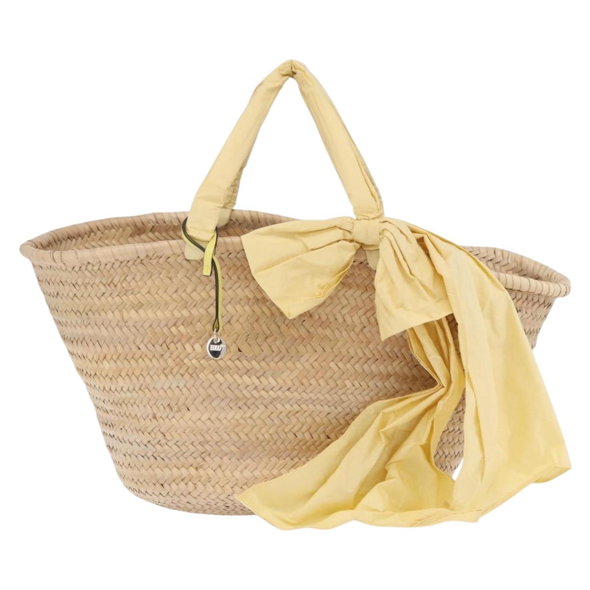 VALENTINO Hand Bag Raffia Beige Gold Auth bs36900V