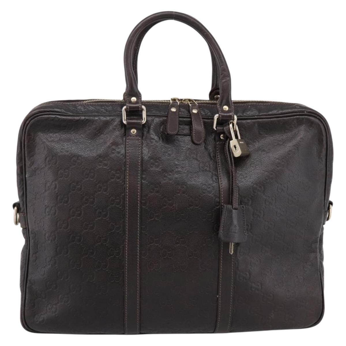 GUCCI GG Canvas Guccissima Bag Leather Dark Brown Gold 201480 Auth bs36901
