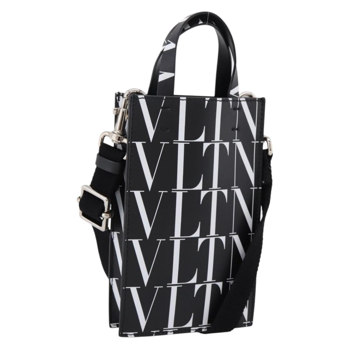VALENTINO Smartphone Shoulder Bag Leather 2way Black Silver Auth bs36903V