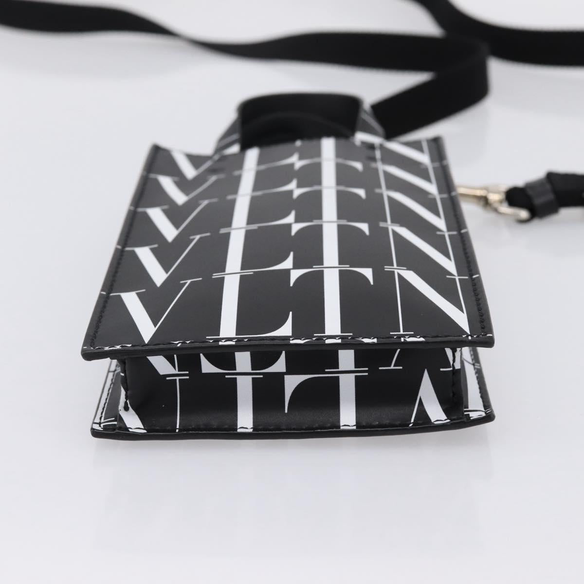 VALENTINO Smartphone Shoulder Bag Leather 2way Black Silver Auth bs36903V