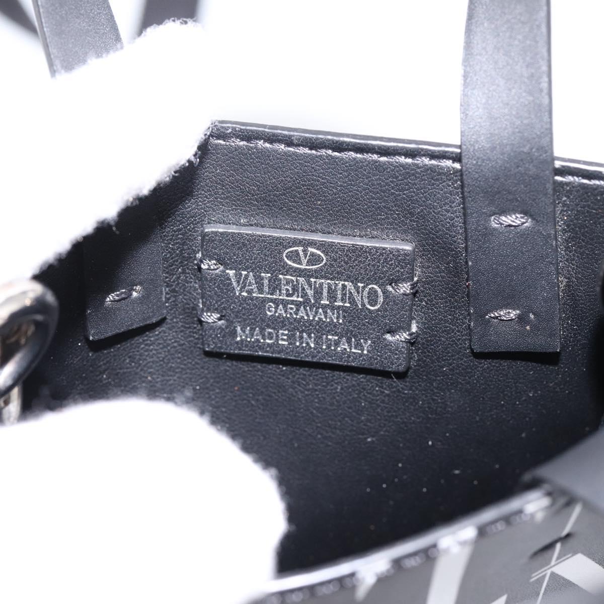VALENTINO Smartphone Shoulder Bag Leather 2way Black Silver Auth bs36903V